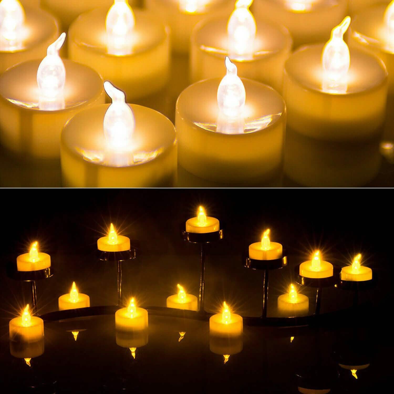 Lot de 24 bougies chauffe-plat LED sans flamme vacillantes sans fumée