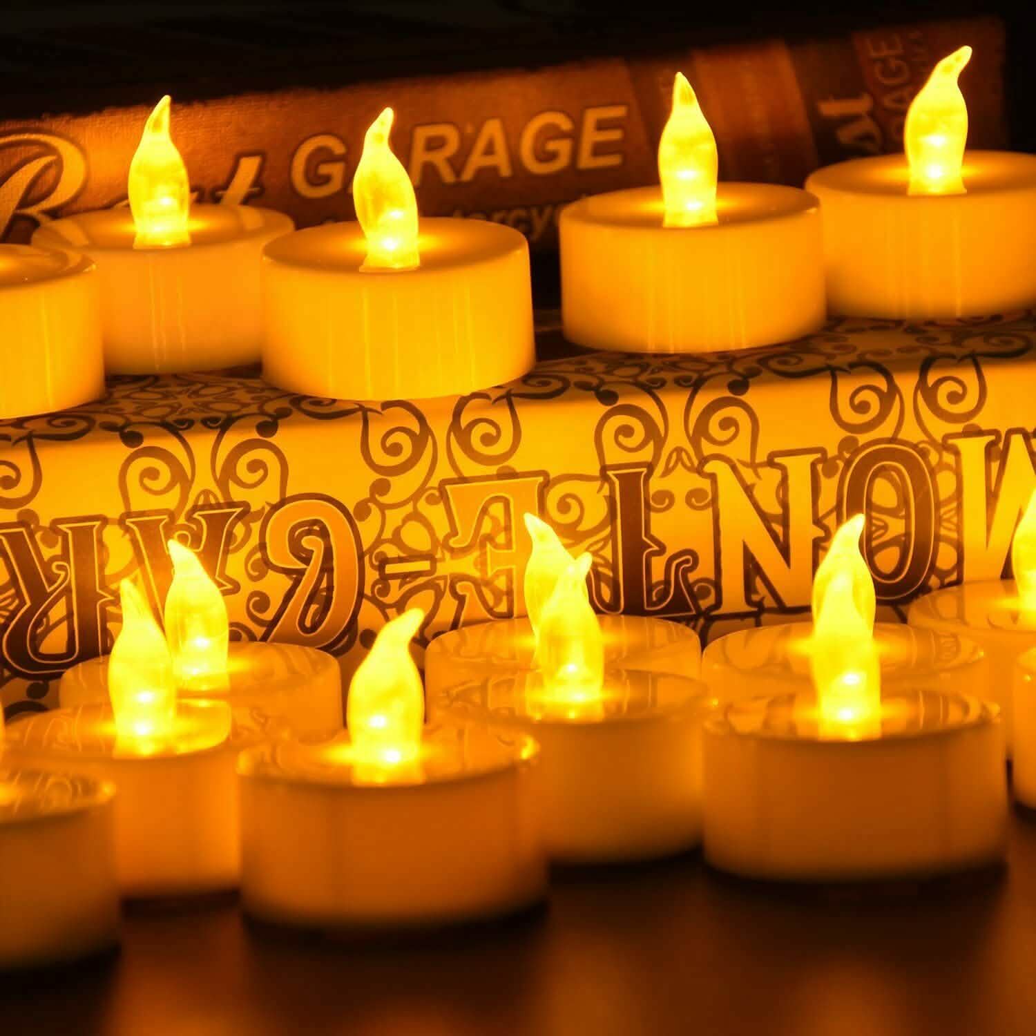 Lot de 24 bougies chauffe-plat LED sans flamme vacillantes sans fumée