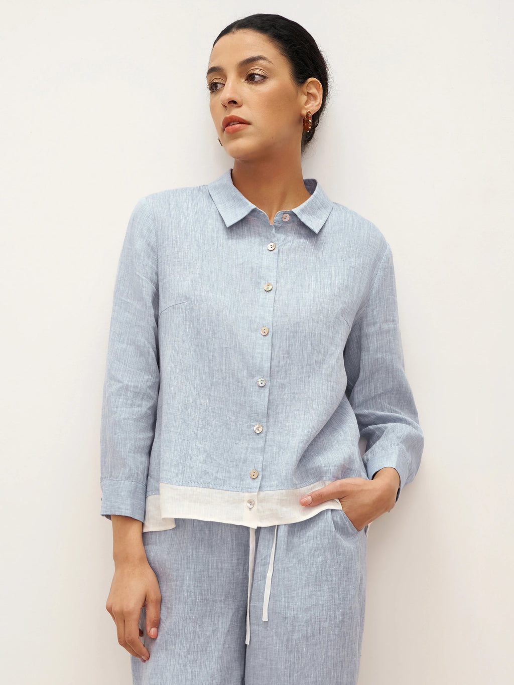Chemise color block boutonnée 100 % lin JANICE