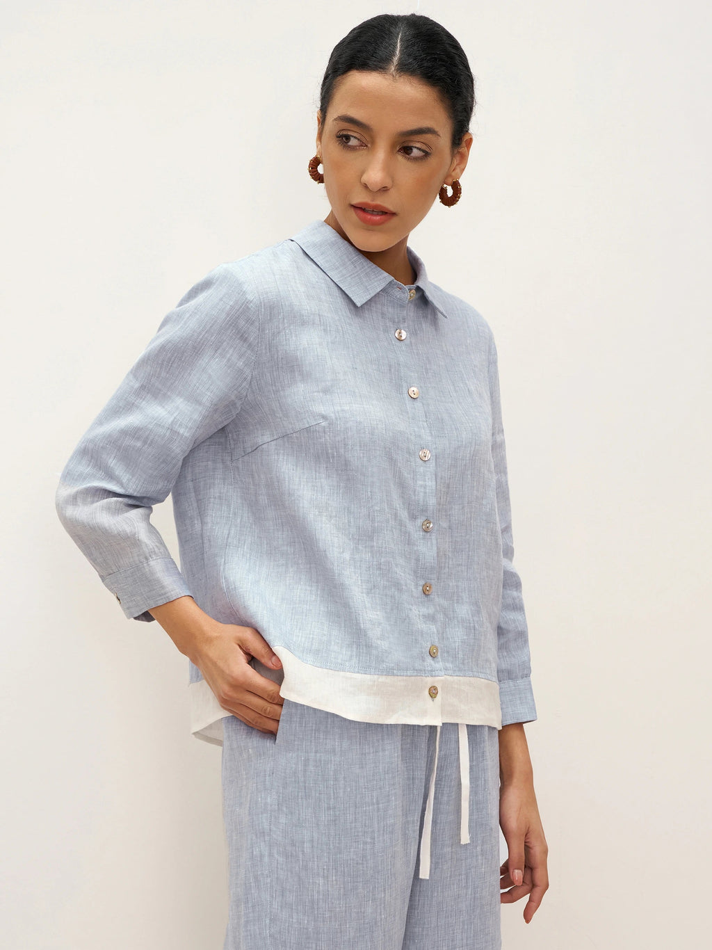 Chemise color block boutonnée 100 % lin JANICE