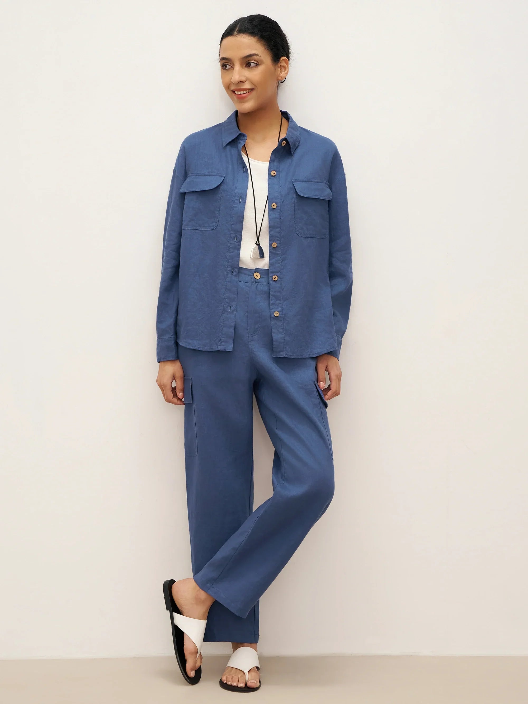 Veste chemise JANE 100 % lin à rabats et boutonnée