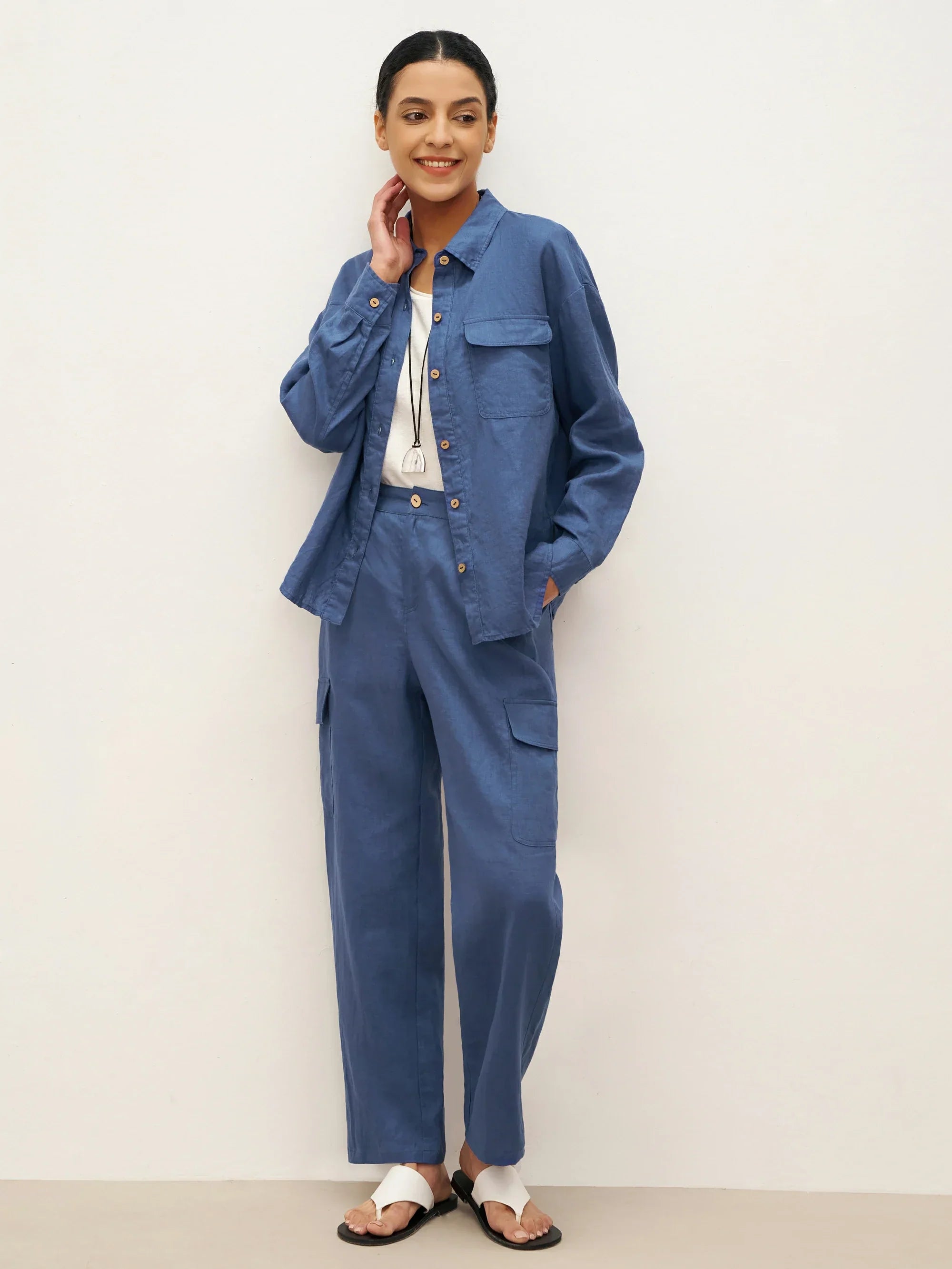 Veste chemise JANE 100 % lin à rabats et boutonnée