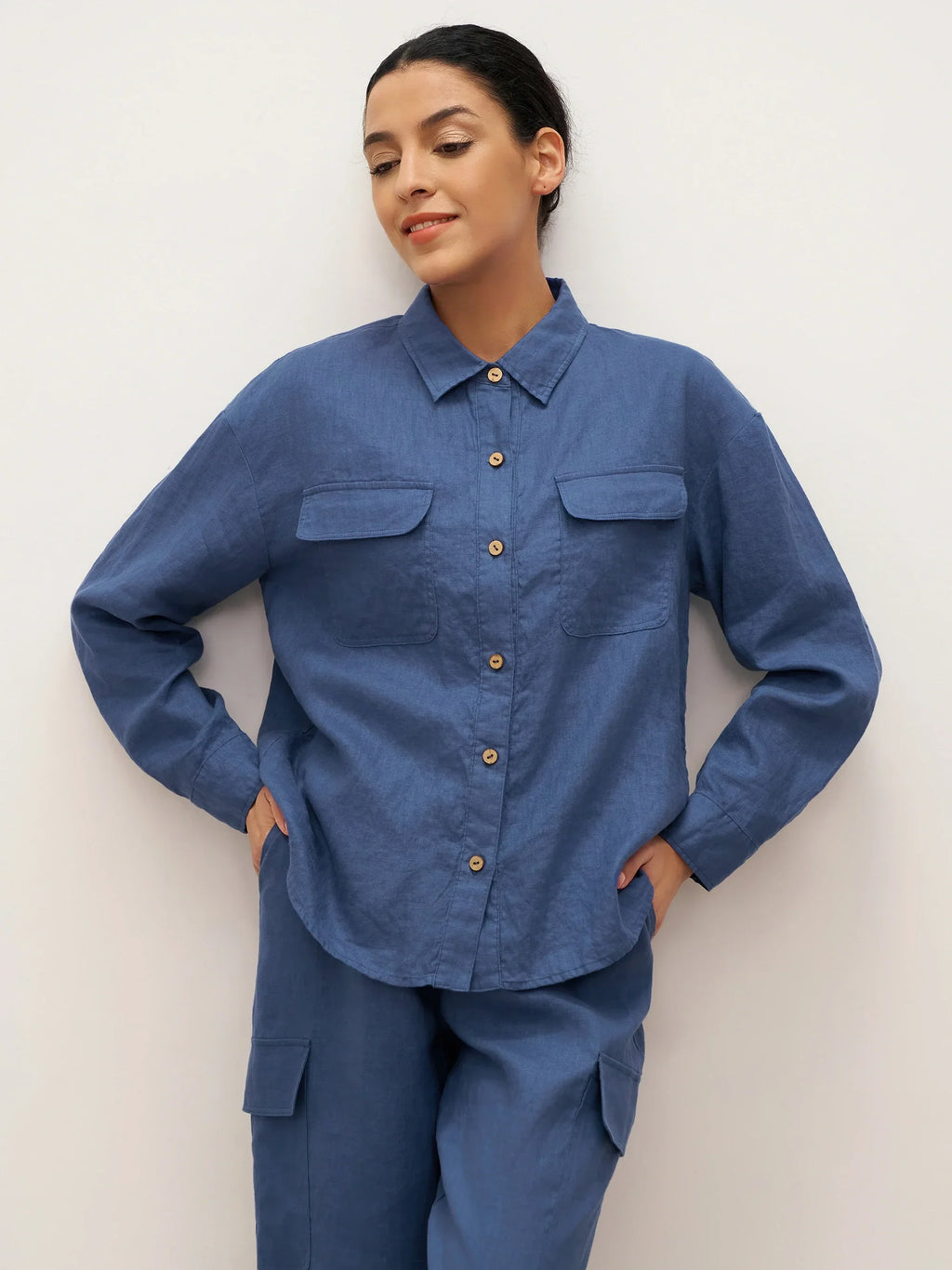Veste chemise JANE 100 % lin à rabats et boutonnée