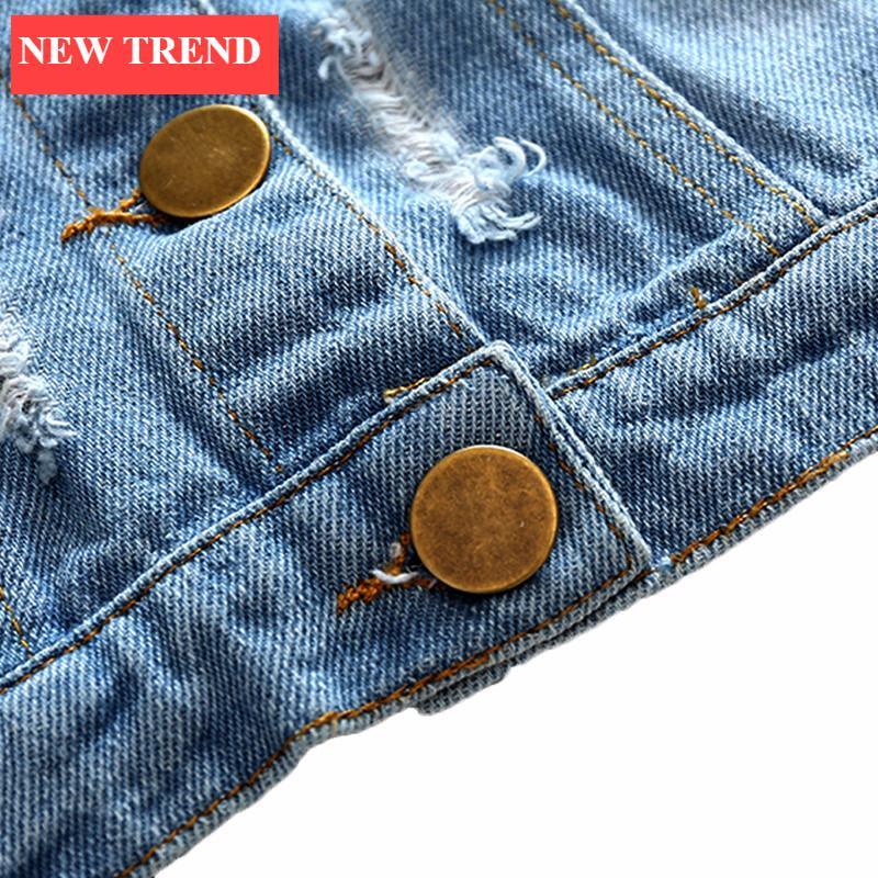 Manteau en Jean Moderne de Luxe pour Petites Filles Blouson Brodé Effiloché avec Roses