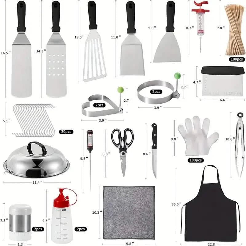 Ensemble de 245 pièces : Kit de spatules de plancha avec sac de rangement