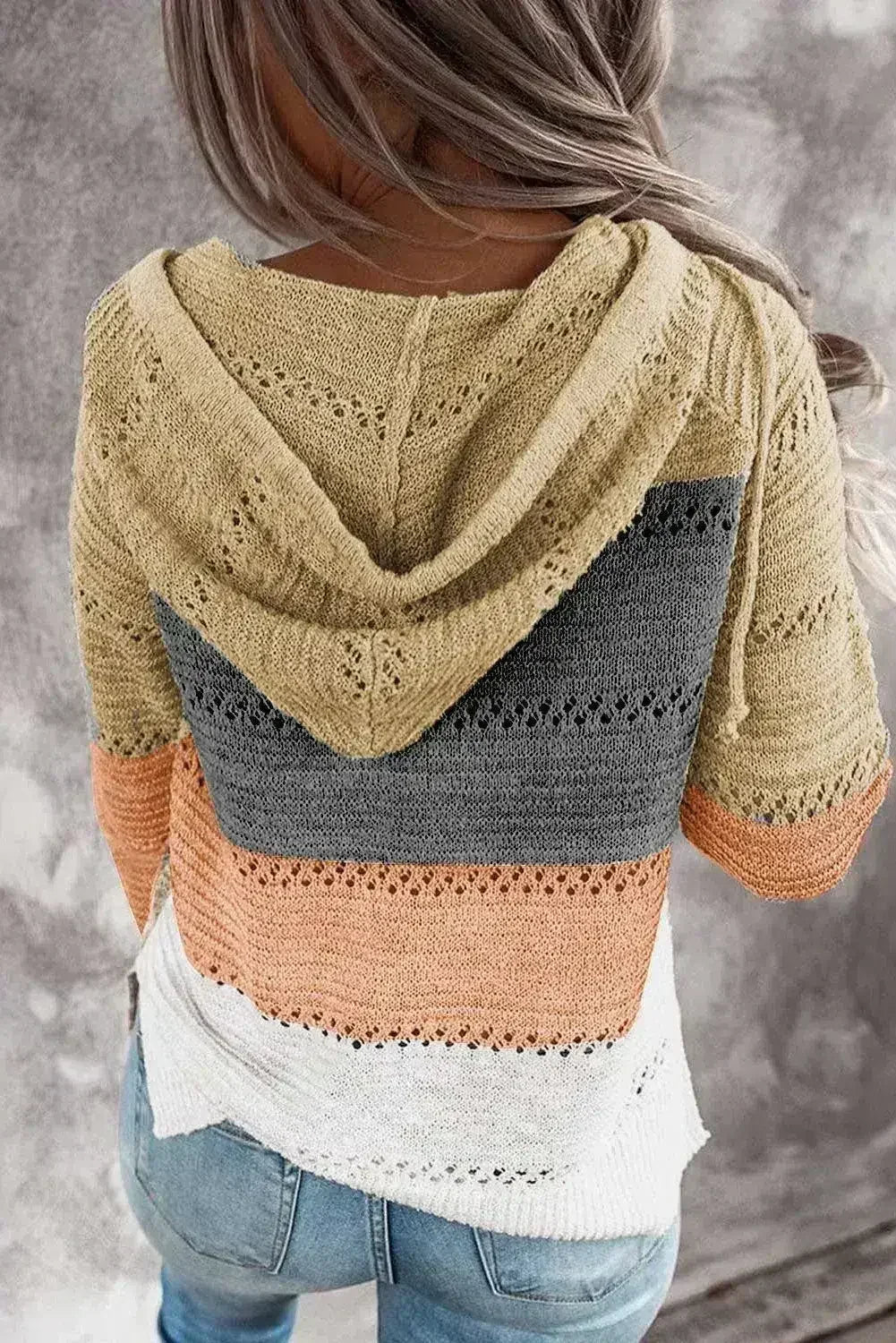 Sweat à capuche en maille ajourée color block zippé multicolore pour femme