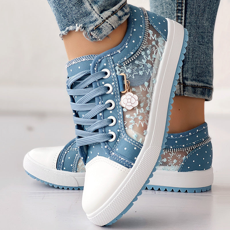 Baskets en toile décontractées à pois et broderies florales pour femme