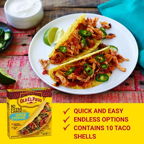 Coquilles à tacos géantes Old El Paso Super Stuffer, préparation de repas, 10 unités, 187 g