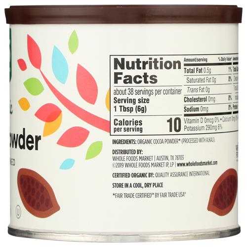 Whole Foods Market Cacao en poudre biologique, non sucré, 8 onces