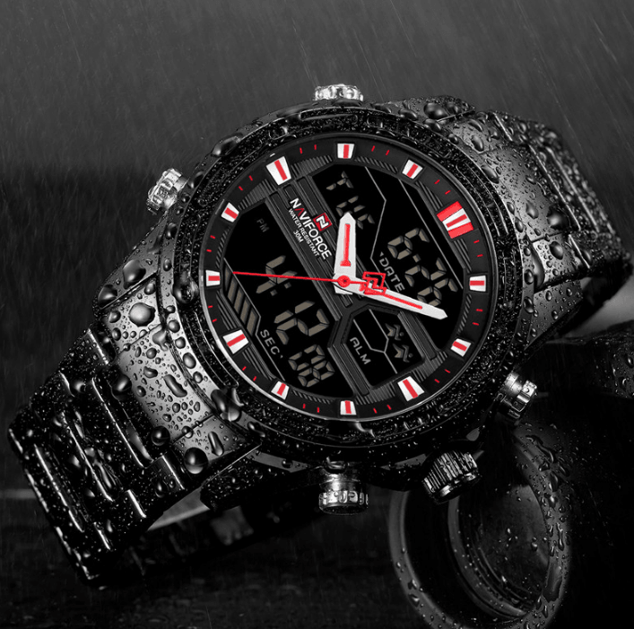 Montre-bracelet homme, Montres analogiques et numériques étanches multifonctions en acier inoxydable pour homme, Cadeau parfait