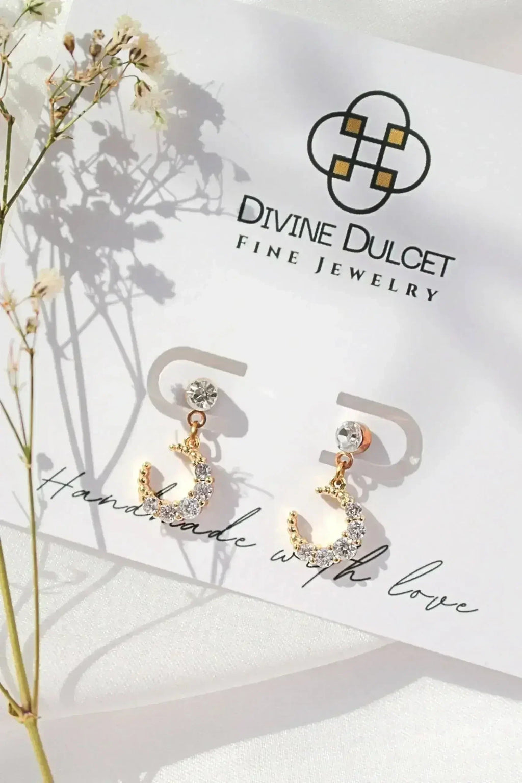 Boucles d'Oreilles Lune - Or 24K & Zircon Cubique | Femstylo