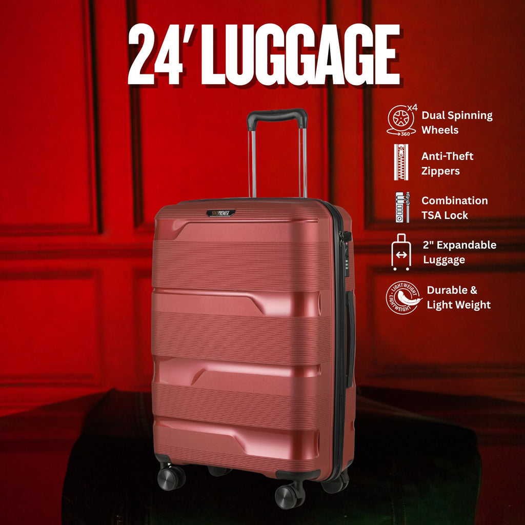 Valise rigide à roulettes rouge de 24 pouces