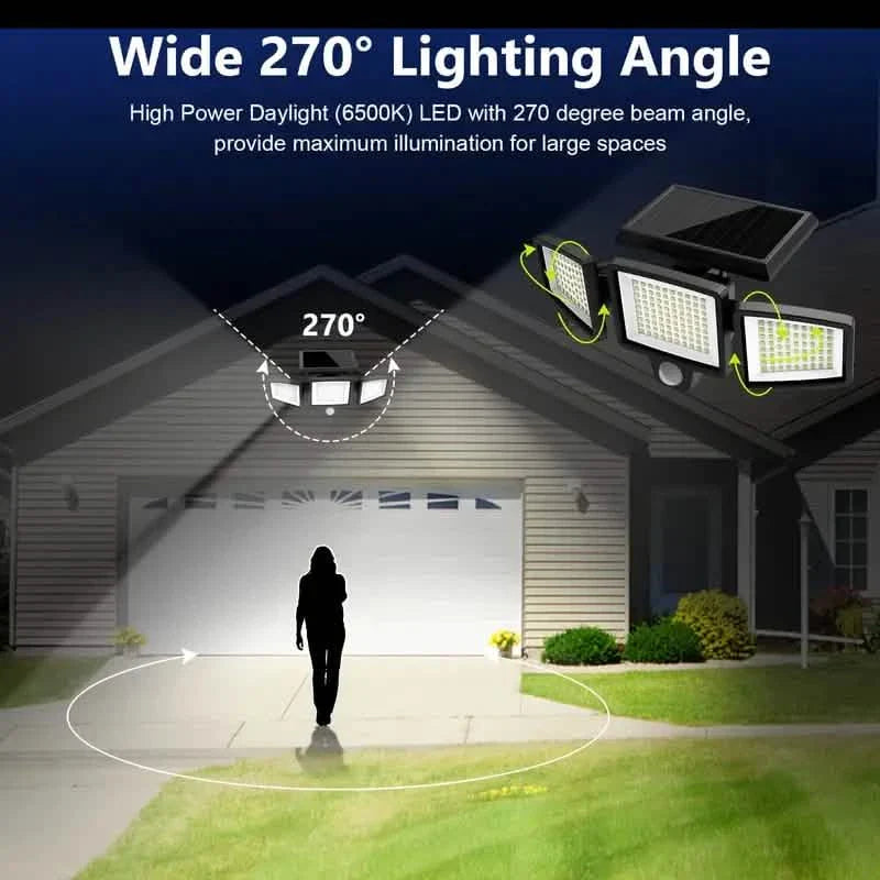 Projecteur solaire de sécurité extérieur 210 LED, 2500 lumens avec télécommande et détecteur de mouvement