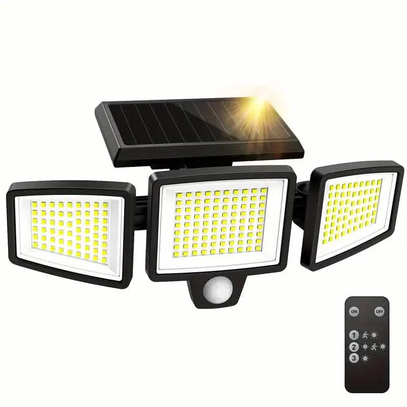 Projecteur solaire de sécurité extérieur 210 LED, 2500 lumens avec télécommande et détecteur de mouvement