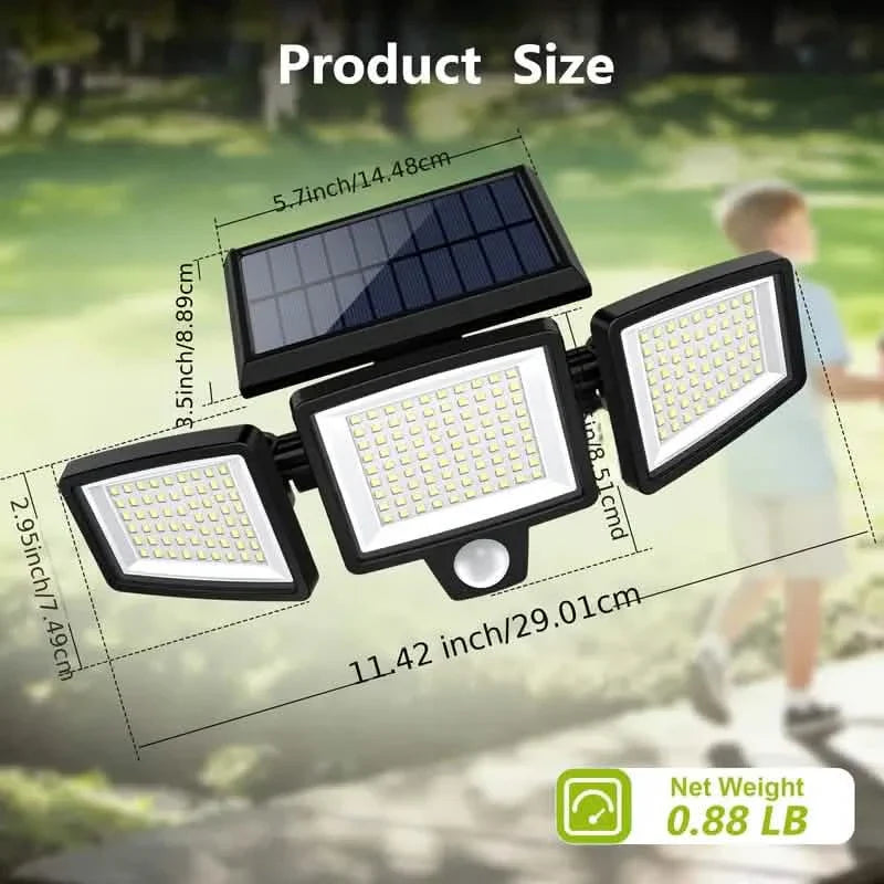 Projecteur solaire de sécurité extérieur 210 LED, 2500 lumens avec télécommande et détecteur de mouvement