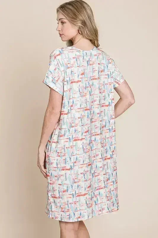 Robe T-shirt Imprimée BOMBOM – Décontractée Manches Courtes | Femstylo