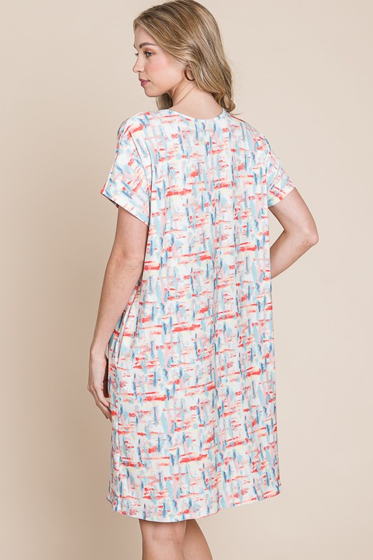 Robe t-shirt imprimée à col rond et manches courtes pour femme – Robe décontractée et confortable avec motif imprimé et poches