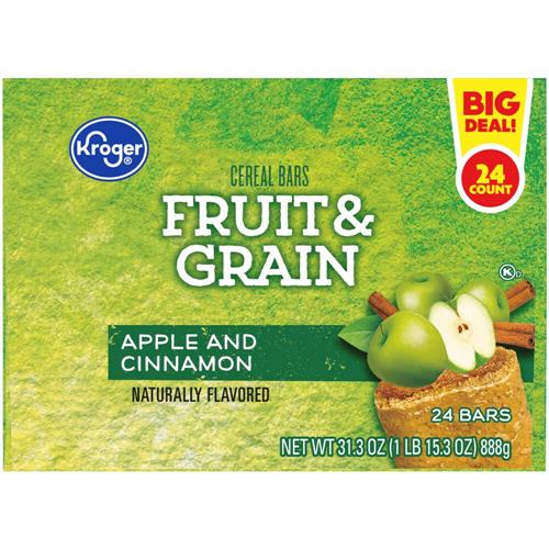 Barres déjeuner aux fruits et céréales, pomme et cannelle, Kroger, 24 unités