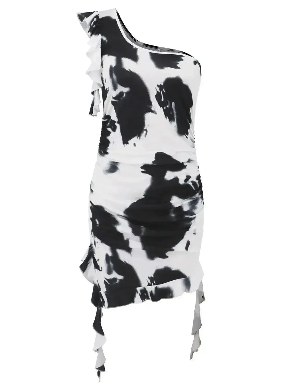 Mini-robe tie-dye à volants et à épaule unique