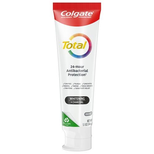 Dentifrice Colgate Total Blancheur + Charbon, Dentifrice Menthe, Tube de 144g, Lot de 2