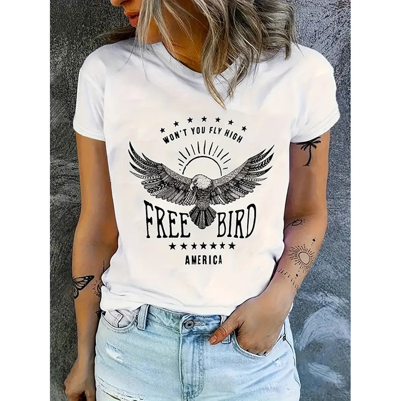 T-shirt femme oiseau libre aigle imprimé