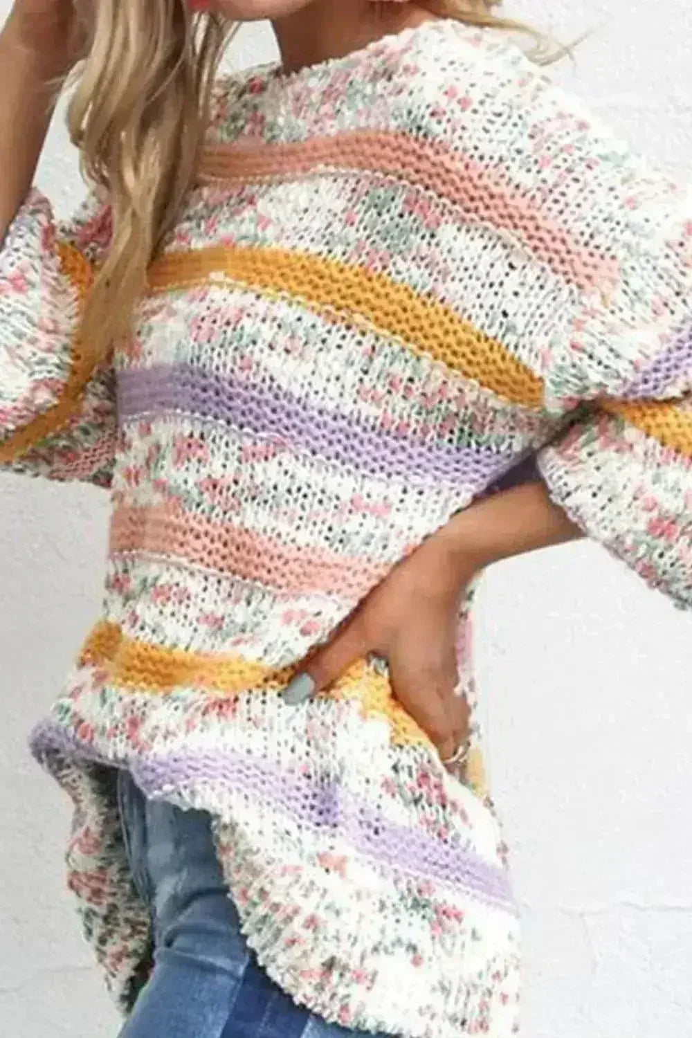 Pull à manches longues rayures contrastantes | Femstylo