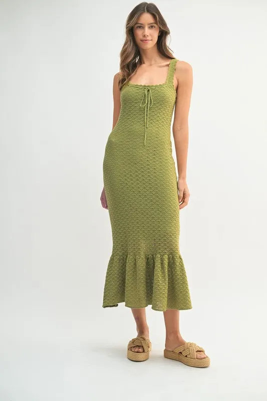 Robe Midi Femme Sans Manches En Crochet À Ourlet Volanté – Robe en Maille Crochetée, Robe à Ourlet Volanté Unique, Robe Midi Sans Manches, Robe Midi d'Été, Robe en Crochet Élégante