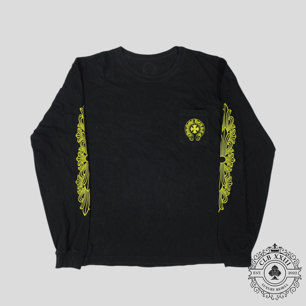 T-shirt manches longues Chrome Hearts Eyechart noir/vert néon
