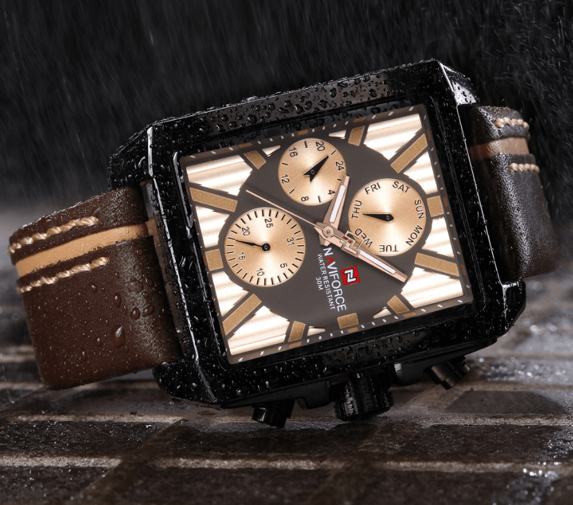 Montre homme étanche avec bracelet en cuir et chronomètres Style rétro Forme unique Excellent cadeau