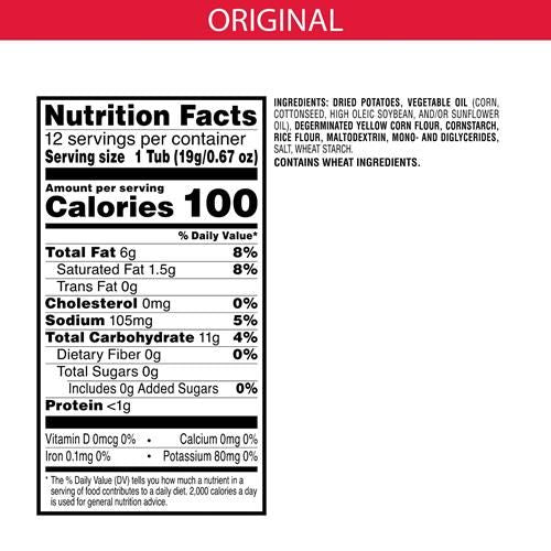 Pringles Chips de pommes de terre croustillantes, collations pour le déjeuner, collations sur le pouce, paquets de collations, Original, plateau de 8 oz (12 tasses)