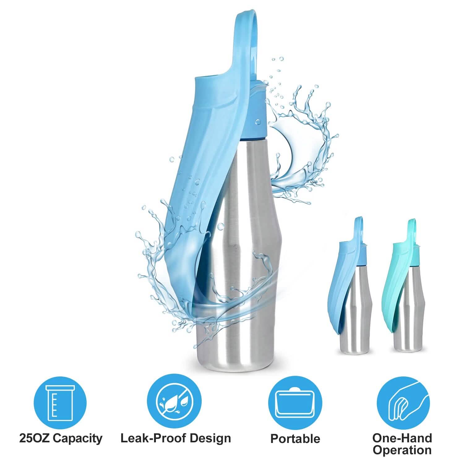 Distributeur d'eau portable en acier inoxydable pour chien, 750 ml, anti-fuite