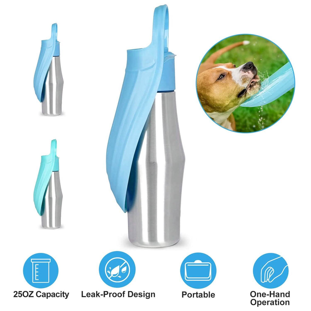 Distributeur d'eau portable en acier inoxydable pour chien, 750 ml, anti-fuite