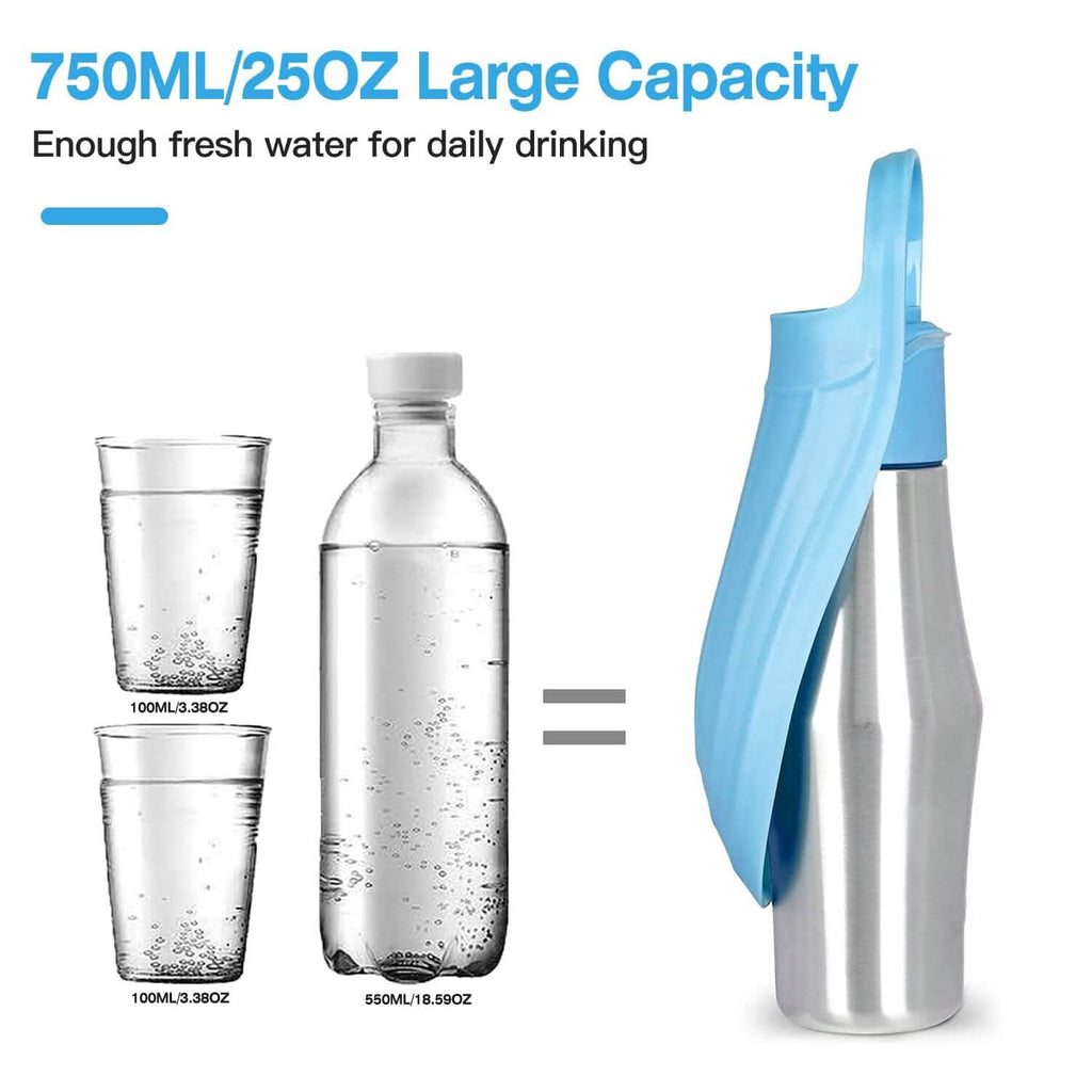 Distributeur d'eau portable en acier inoxydable pour chien, 750 ml, anti-fuite