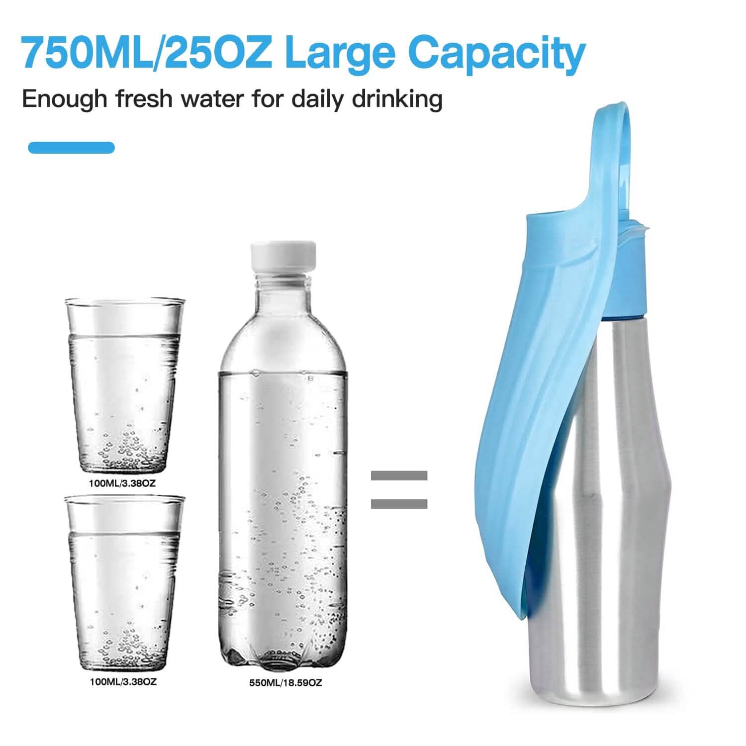 Distributeur d'eau portable en acier inoxydable pour chien, 750 ml, anti-fuite