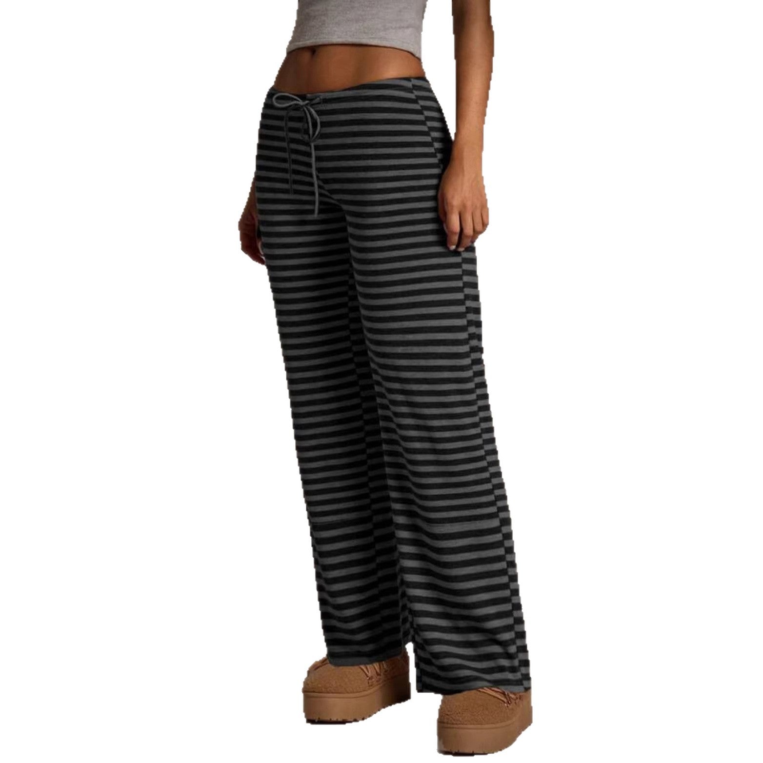Pantalon décontracté large et évasé rayé pour femme
