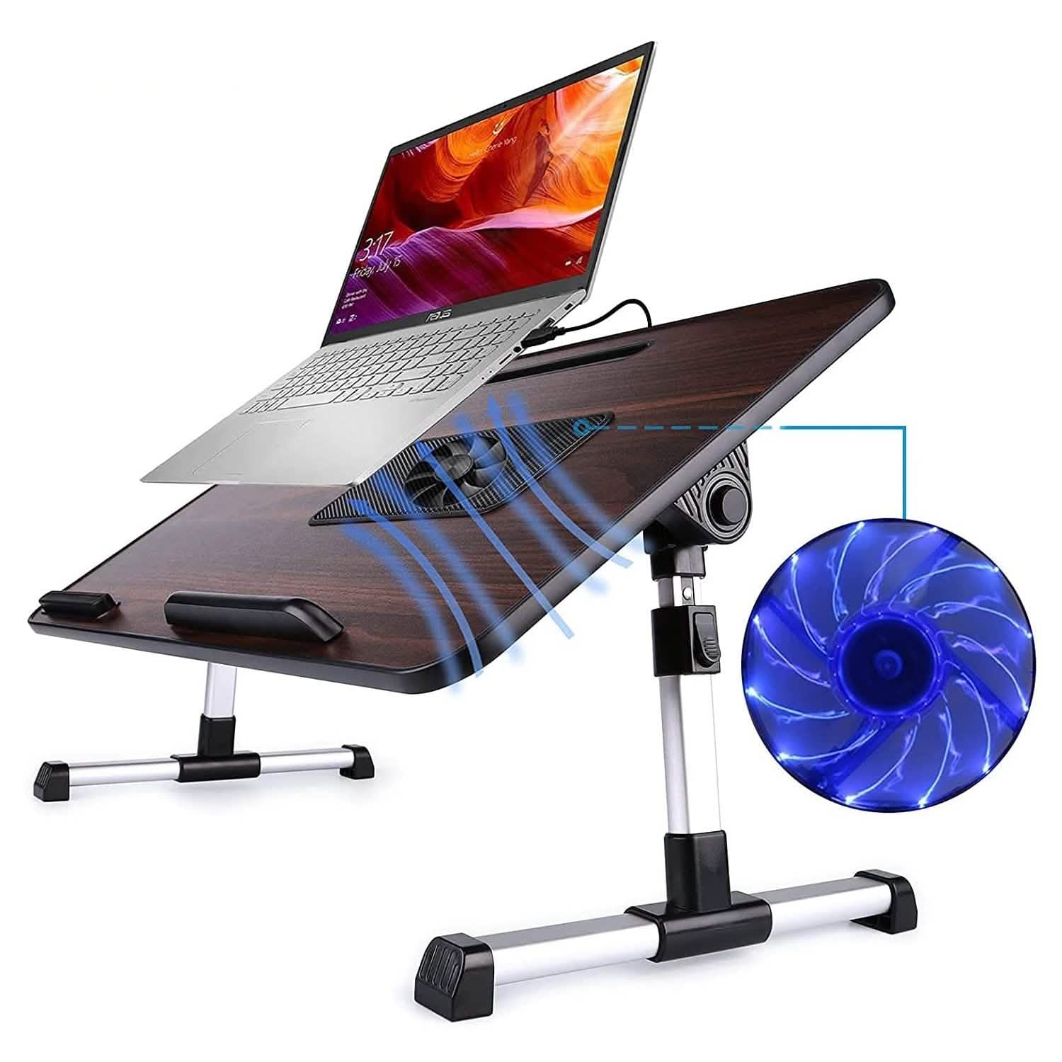 26.6 Support d'ordinateur portable pliable et réglable avec ventilateurs de refroidissement CPU et tapis de souris