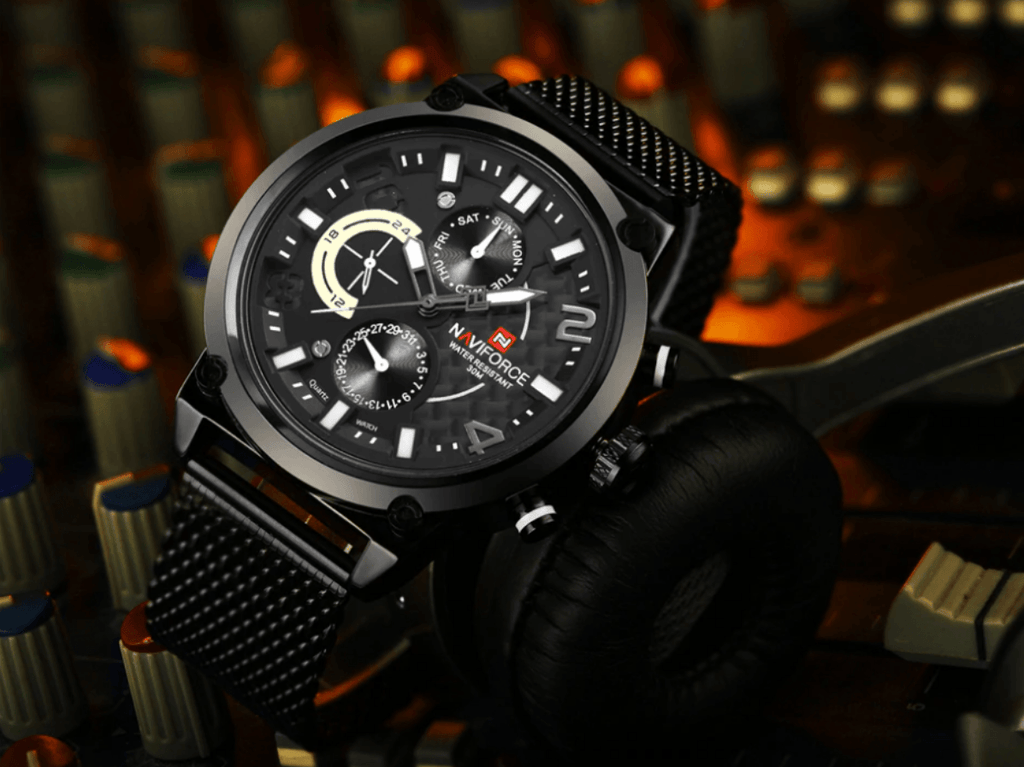 Montres à Quartz Analogiques Multifonctions pour Hommes, Étanche avec Bracelet en Maille d'Acier Inoxydable, Excellent Design, Cadeau Parfait