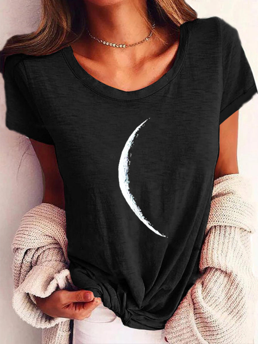 T-shirt imprimé à col large – Haut décontracté à manches courtes pour femme