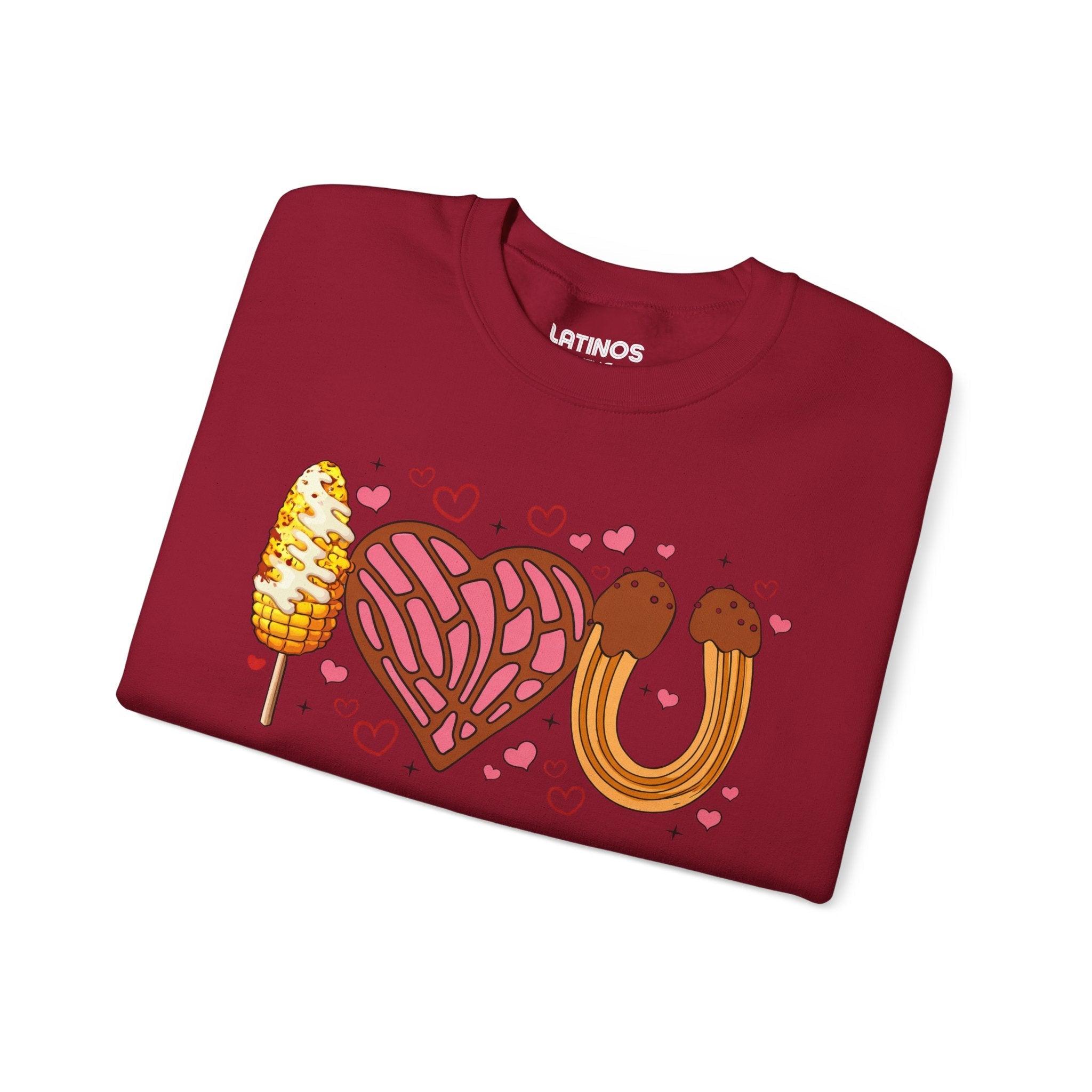 Je t'aime (Elote, Concha, Churro Love Fest) Pull ras du cou confortable pour la Saint-Valentin latine | Drôle mexicain viral | 3 couleurs