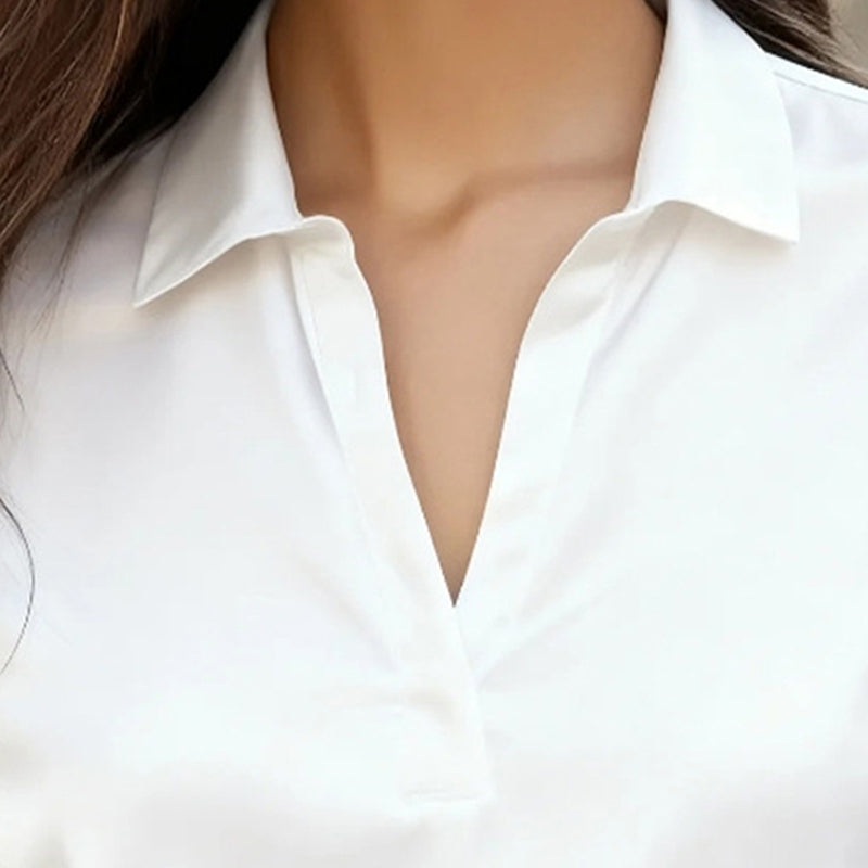 Chemisier décontracté à col en V pour femme – Chemise ample à manches longues