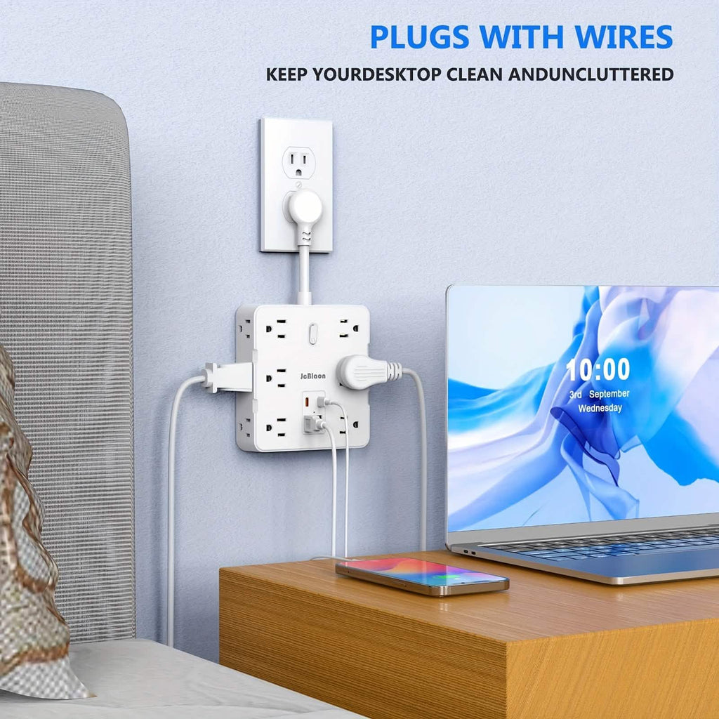 Multiprise 16-en-1 – 12 prises CA et 4 ports USB, blanche