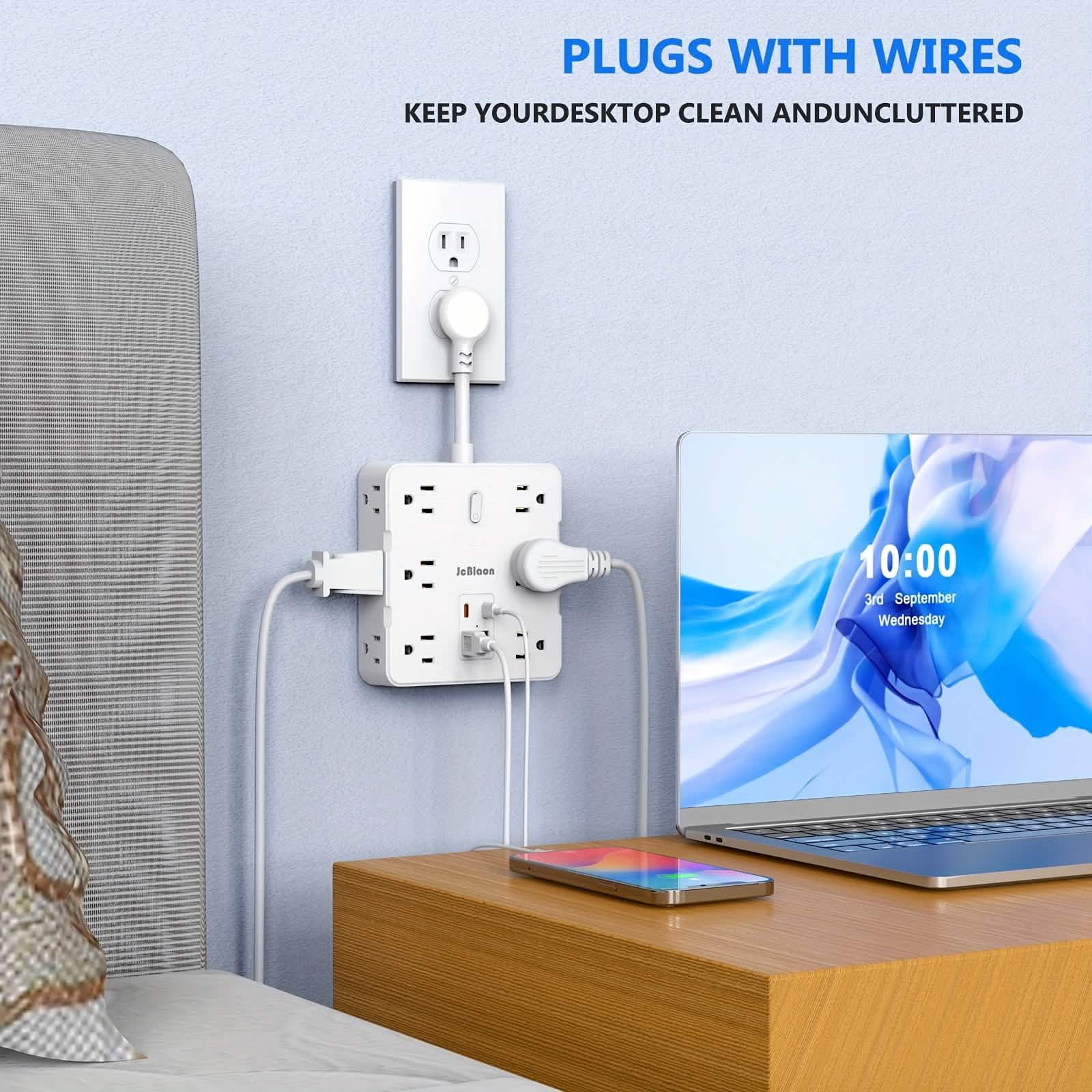 Multiprise 16-en-1 – 12 prises CA et 4 ports USB, blanche