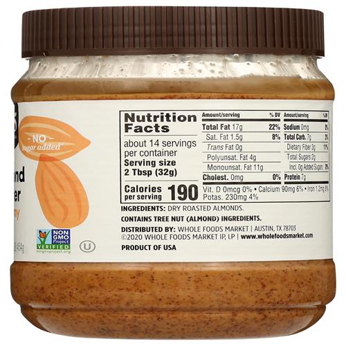 Whole Foods Market, Beurre d'amandes crémeux, 16 oz