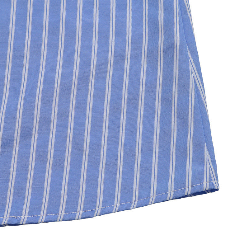 Mini-robe rayée à nouer sur le devant et à manches bouffantes pour femme