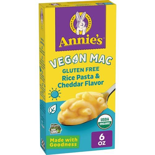 Annie's Vegan Macaroni Pâtes de riz et dîner saveur cheddar avec pâtes biologiques sans gluten, 170 g
