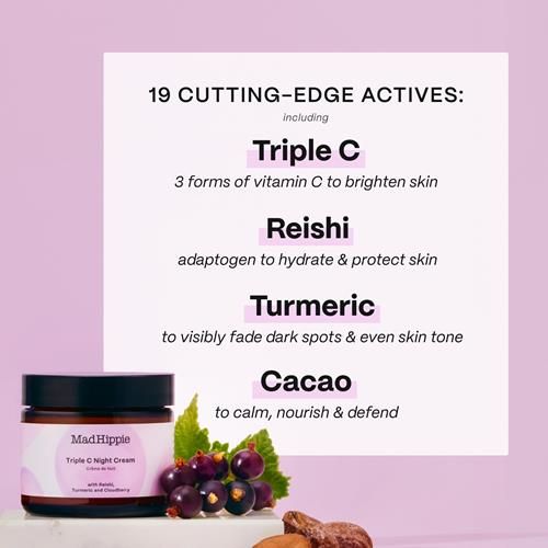 Mad Hippie Triple C Night Cream – Crème de nuit hydratante pour le visage, éclaircissante, anti-âge avec 3 formes de vitamine C, 60 g