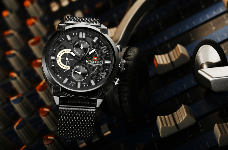 Montres à Quartz Analogiques Multifonctions pour Hommes, Étanche avec Bracelet en Maille d'Acier Inoxydable, Excellent Design, Cadeau Parfait