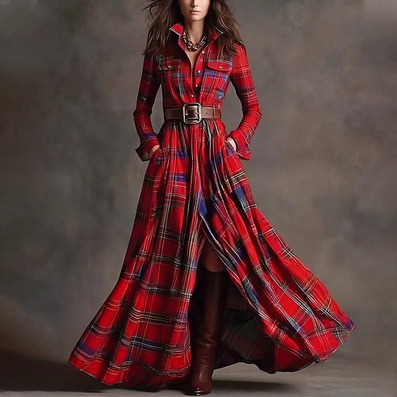 Robe imprimée à revers et coupe ajustée pour femme – Style élégant pour le bureau