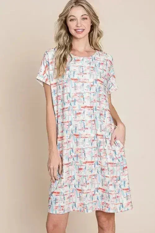 Robe T-shirt Imprimée BOMBOM – Décontractée Manches Courtes | Femstylo