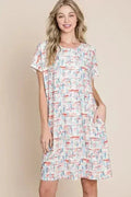 Robe T-shirt Imprimée BOMBOM – Décontractée Manches Courtes | Femstylo